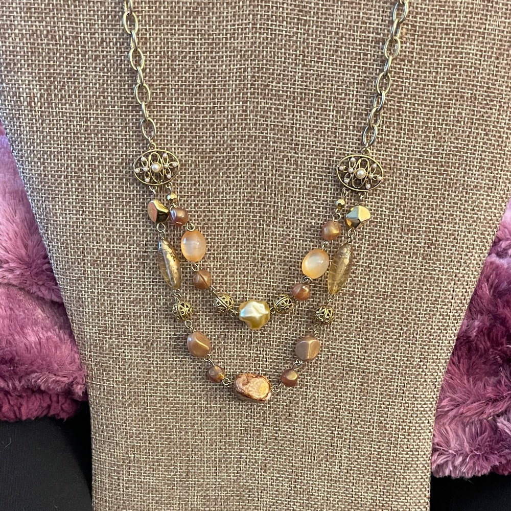 Elegant Gold and Brown Layered Necklace